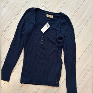 Hollister Dark Blue Ribbed Long Sleeve Tee